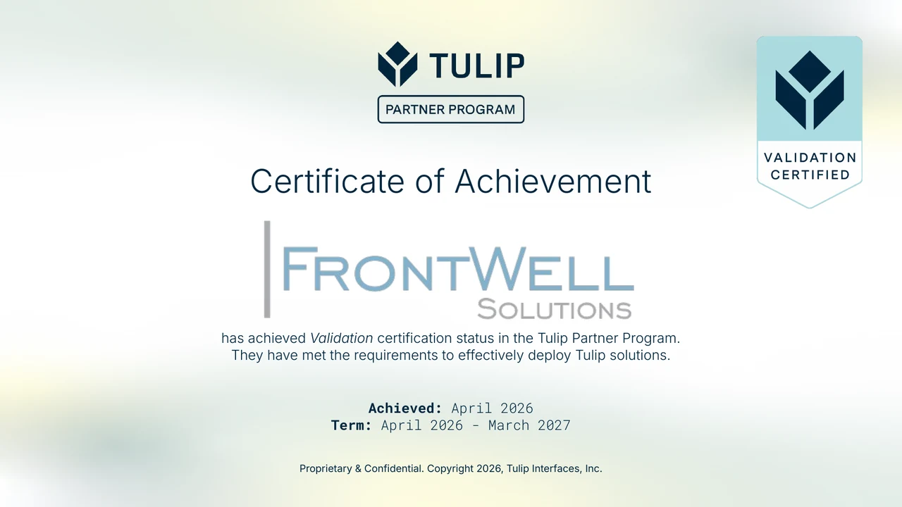 Preview of the FrontWell Tulip Validation certificate